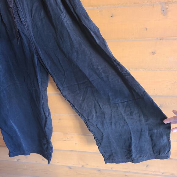 Anthropologie Sancia Marla Linen Blend Wide Leg Pant in Noir Black Large Tie - Picture 6 of 8